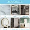 Collage of different usage scenarios for a product, including tile, glass, appliances, mirrors, closet doors, and bedroom doors. Produktbild-Vorschau