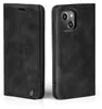 A black flip case for an iPhone 14 is shown from two angles. Produktbild-Vorschau