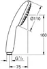 A technical drawing of a hand shower with dimensions indicated. Produktbild-Vorschau
