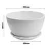 A white ceramic planter with a saucer, with dimensions indicated by measurement lines and text. Náhled obrázku produktu