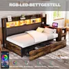 A bedroom scene featuring a bed with integrated storage and lighting. Podgląd zdjęcia produktu