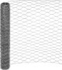 A roll of hexagonal wire mesh, also known as chicken wire, is shown against a white background. The mesh is made of galvanized metal and has a hexagonal pattern. Produktbild-Vorschau