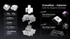 An exploded view diagram of a mechanical keyboard switch and keycaps, with feature callouts. Náhled obrázku produktu