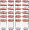 A grid of clear glass jars with red and white checkered lids. Produktbild-Vorschau
