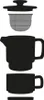 A black silhouette of a teapot, infuser, and cup stacked vertically. Podgląd zdjęcia produktu