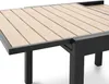 A close-up view of a table with a slatted top and black metal legs. Produktbild-Vorschau