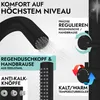 Marketing image showing features of a black shower system. Produktbild-Vorschau