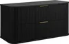 A black bathroom cabinet with two drawers and gold handles, shown from a slight angle against a white background. Anteprima dell’immagine prodotto