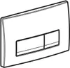A line drawing of a toilet flush plate with two buttons. Produktbild-Vorschau