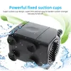 A black submersible water pump with suction cups is shown with water splashes and green leaf graphics. Náhled obrázku produktu