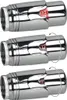 Three views of a chrome-finished thermostatic valve head, showing different settings. Produktbild-Vorschau