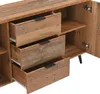 A close-up view of a wooden sideboard with three drawers and two doors, showing the texture and details of the wood. Anteprima dell’immagine prodotto