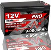 A product shot of a black battery with prominent branding and specifications. Produktbild-Vorschau
