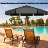 A patio scene with lounge chairs and a large umbrella next to a swimming pool. Produktbild-Vorschau