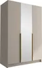 A three-door wardrobe with a mirrored center door and gold handles, shown from a slight angle. Náhľad obrázku produktu
