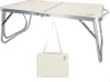 A foldable aluminum table and its carrying bag are shown against a white background. Produktbild-Vorschau