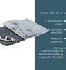 A heating pad with its controller and a folded-over cover with a floral pattern, presented next to descriptive text. Produktbild-Vorschau