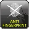 A graphic representing anti-fingerprint technology with a fingerprint crossed out and text. Produktbild-Vorschau