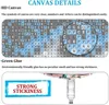 Marketing image detailing canvas and glue features for a diamond painting kit. Náhľad obrázku produktu