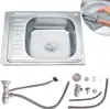 A stainless steel kitchen sink with a drainboard and accessories, presented on a white background. Náhľad obrázku produktu