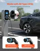 An electric vehicle charging station with a car plugged in, and close-ups of the charging connectors. Produktbild-Vorschau