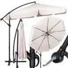 A collage of different views of a beige cantilever umbrella, including a folded umbrella and a close-up of the crank mechanism. Anteprima dell’immagine prodotto