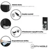 Collage showing features and details of a black cabinet, likely for a washing machine, with close-ups of its construction and accessories. Also includes an illustration of a washing machine cabinet. Náhled obrázku produktu