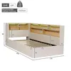 A diagram showing the dimensions and features of a bed frame with integrated storage and lighting. Náhled obrázku produktu