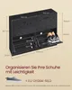 A black shoe cabinet with dimensions and text in German. Produktbild-Vorschau