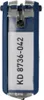 A close-up view of a blue key tag with a white label displaying text. Náhled obrázku produktu
