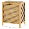 A wooden laundry basket with slatted sides and a lid, shown with dimensions indicated. Anteprima dell’immagine prodotto