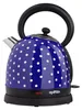 A blue polka dot electric kettle on a black base. Produktbild-Vorschau