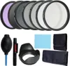 A collection of camera lens filters and cleaning accessories laid out on a white background. Náhled obrázku produktu
