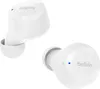 Two white Belkin Soundform Bolt true-wireless in-ear earbuds are shown against a white background.