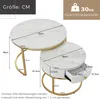 Merax 2er Set Couchtisch hochglanz Marmor, goldene Produktbild-Vorschau 7
