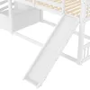 A close-up view of a white bunk bed with a slide and stairs. Podgląd zdjęcia produktu