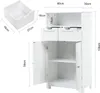 A white wooden bathroom cabinet with dimensions shown. Náhled obrázku produktu