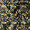 A repeating pattern of Halloween-themed illustrations on a brick wall background. Produktbild-Vorschau