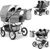 Zwillingskinderwagen Twin Star 4 in 1 Set in Hellgrau-Weiß Produktbild-Vorschau 1