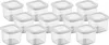 A collection of clear plastic food storage containers with white lids, arranged in rows on a white background. Podgląd zdjęcia produktu