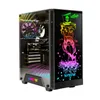 A gaming PC with a custom design and RGB lighting, shown against a white background. The side panel has a graphic of a skull wearing a top hat, with colorful dripping paint. Produktbild-Vorschau