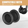 A pair of black ear pads for headphones and a black headphone are shown against a light gray and white background with abstract sound wave graphics. Anteprima dell’immagine prodotto