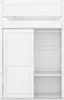 A white wooden bunk bed with a sliding door closet and shelves. Podgląd zdjęcia produktu