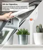 A split image showing a hand using a vacuum cleaner attachment in a car interior on the left, and two potted plants on a shelf on the right. Produktbild-Vorschau