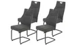Four dark gray dining chairs with metal frames are arranged on a white background. Produktbild-Vorschau