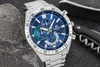 A close-up shot of a silver Casio Edifice watch with a blue dial, placed on a dark textured surface next to a rock and a corkscrew. Podgląd zdjęcia produktu
