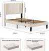 A diagram showing the dimensions of a bed frame, with additional images illustrating mattress height recommendations. Produktbild-Vorschau