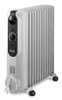 A white oil-filled radiator with black controls and wheels, shown on a white background. Produktbild-Vorschau