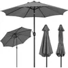 Multiple views of a gray patio umbrella, including one open and two closed. Produktbild-Vorschau