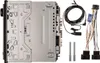 The back and side view of a car stereo system and its accessories, including a microphone and wiring harness, are shown against a white background. Produktbild-Vorschau